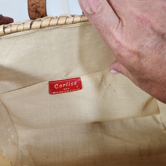 Vintage coated wicker shoulder purse corliss british crown colony of hong kong - Picture 10 of 16